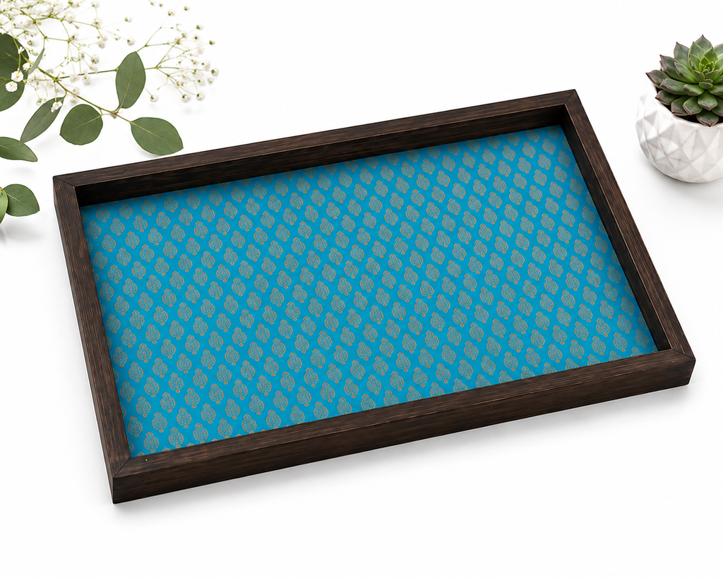 Handcrafted Wooden Decorative Tray for Home Decor- Blue