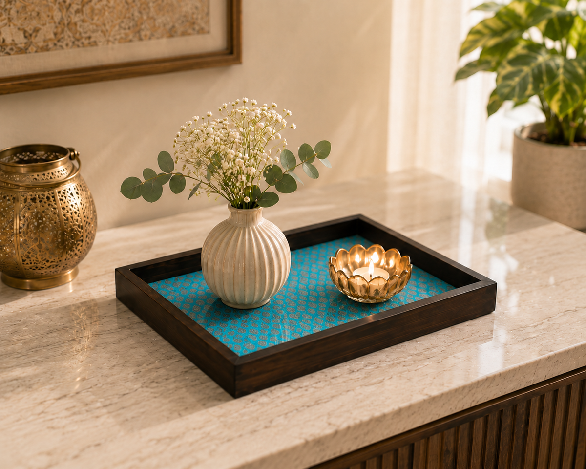 Handcrafted Wooden Decorative Tray for Home Decor- Blue