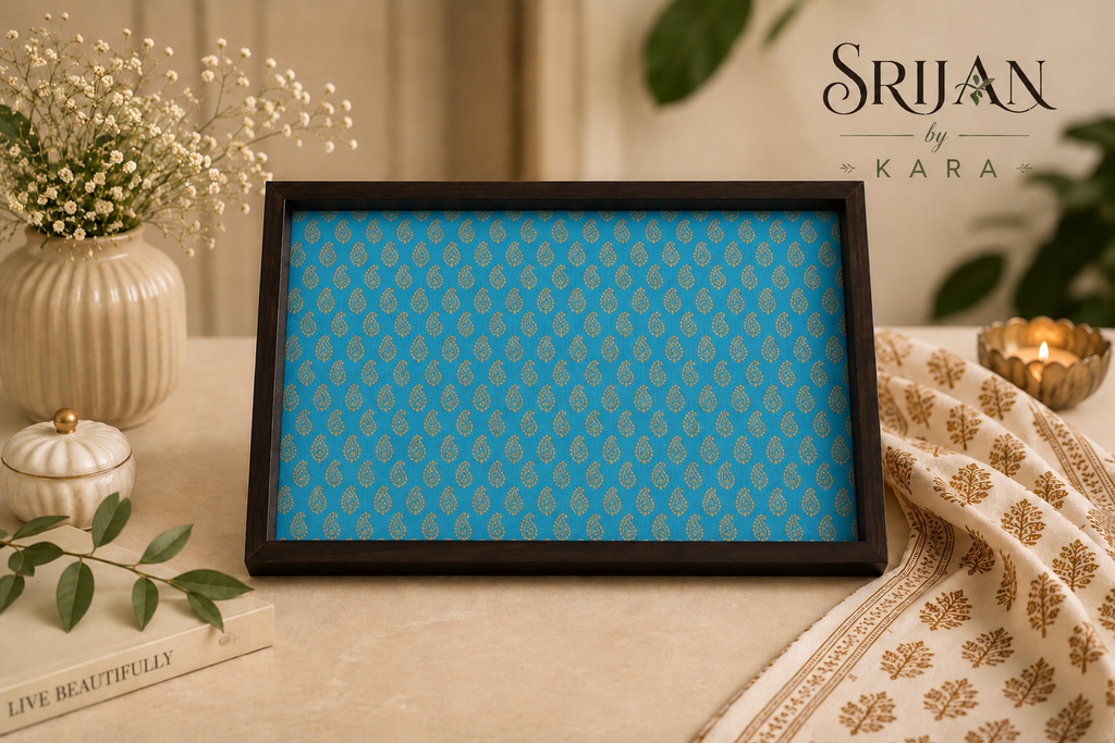 Handcrafted Wooden Decorative Tray for Home Decor- Blue