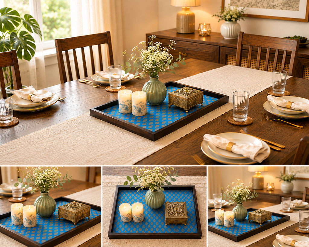 Handcrafted Wooden Decorative Tray for Home Decor- Blue