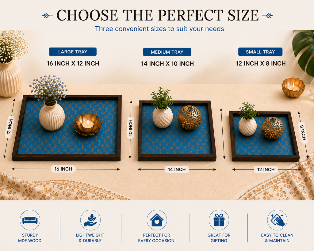 Handcrafted Wooden Decorative Tray for Home Decor- Blue