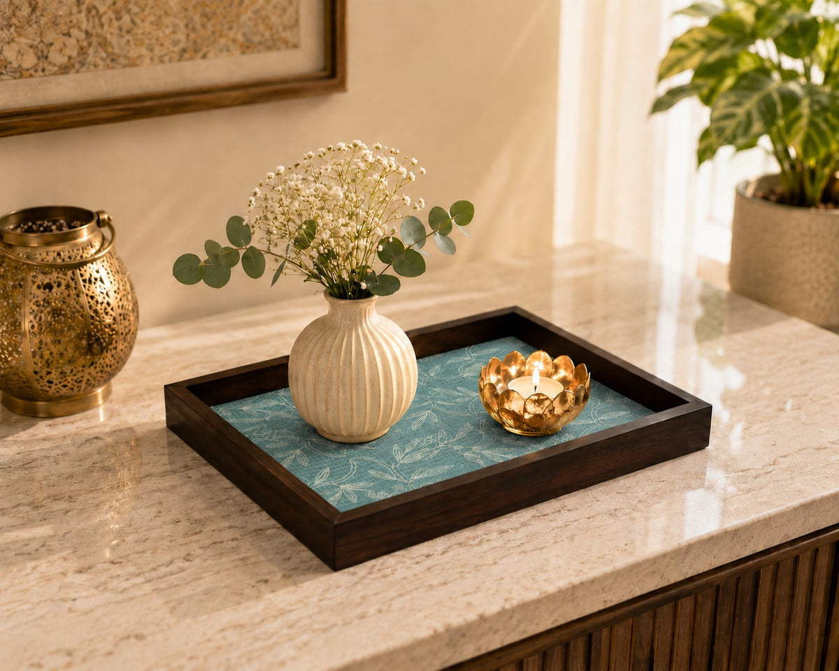 Handcrafted Wooden Serving and Decorative Tray for Home Decor- Light Blue
