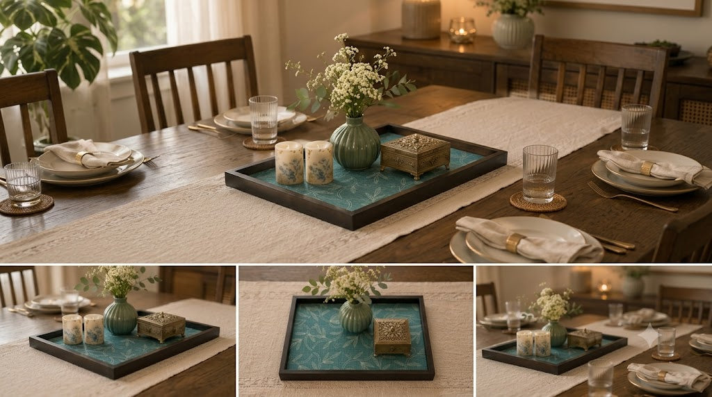 Handcrafted Wooden Serving and Decorative Tray for Home Decor- Light Blue