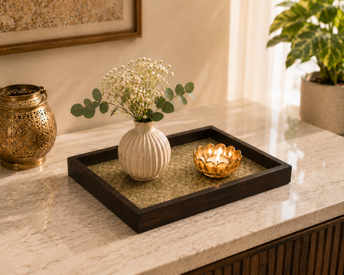 Handcrafted Wooden Serving & Decorative Tray for Home Decor- Lemon Yellow