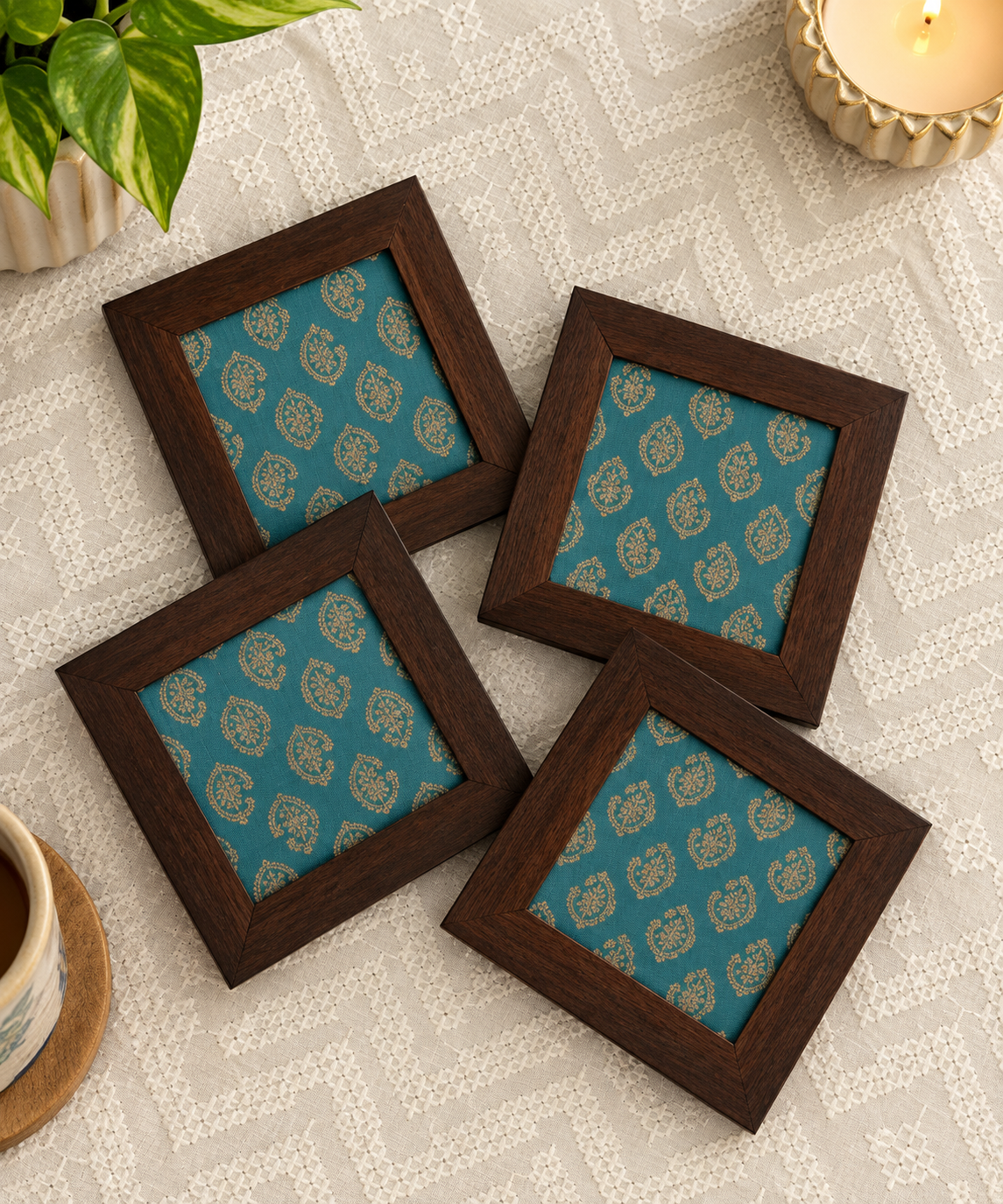 Handcrafted Wooden Serving and Decorative Coasters (Set of Two) Size (4x4)