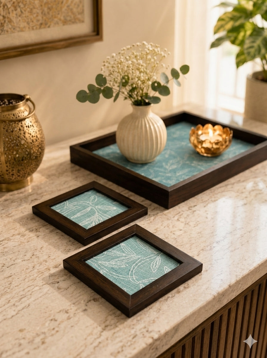 Handcrafted Wooden Serving and Decorative Coasters (Set of Two) Size (4x4)