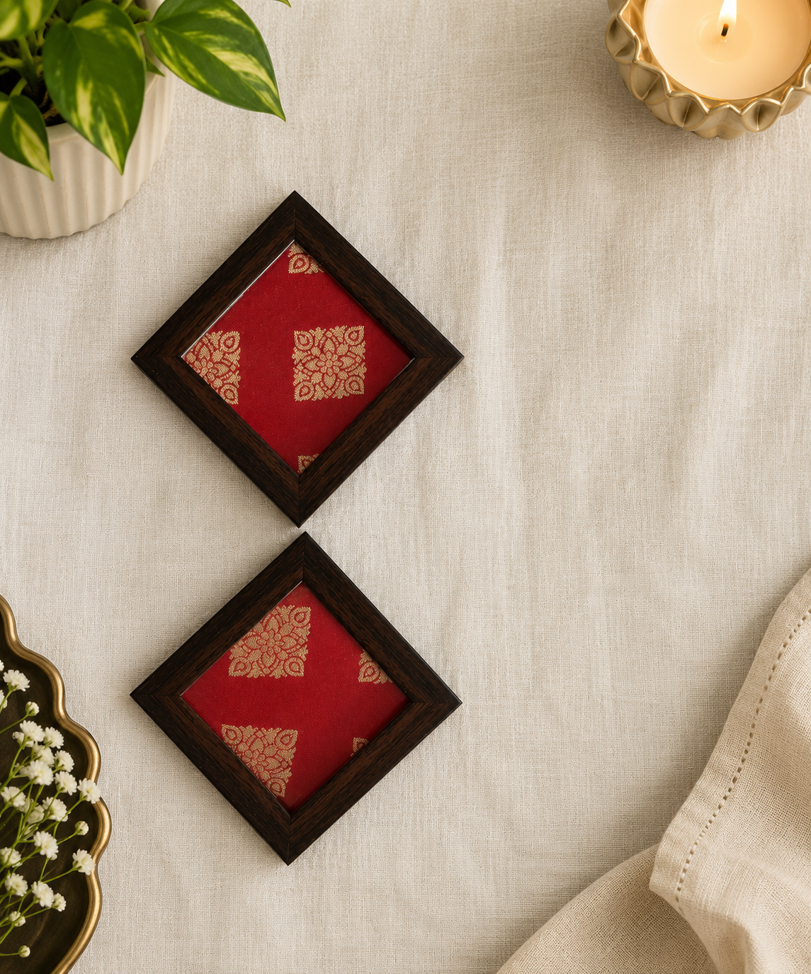 Handcrafted Wooden Serving and Decorative Coasters (Set of Two) Size (4x4)
